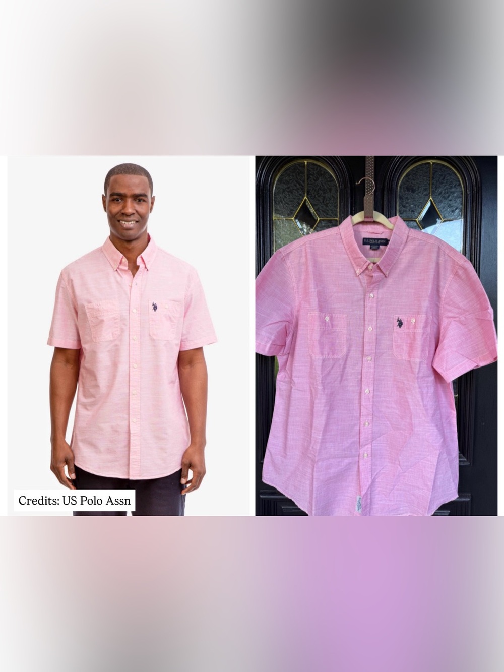 🛑 U.S. Polo Assn. Pastel Pink Short Sleeve Slub Woven Shirt - Size XXL (NWT)